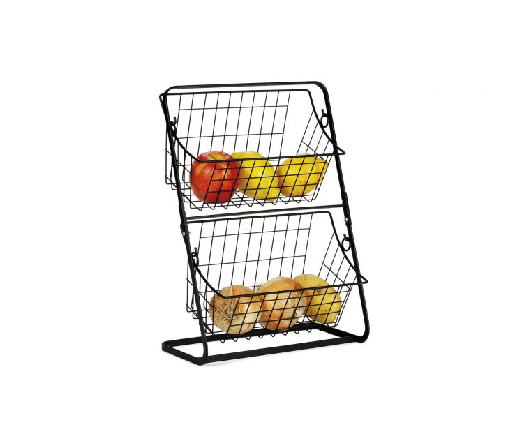 Mini estante 2 cestas metálicas de rejilla en color negro con fruta