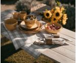 Picnic con mantel de cuadros beige