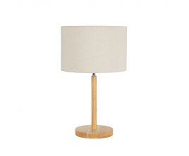 Lámpara de mesa de madera y lino