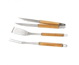 Set de 3 utensilios para barbacoa de madera beige