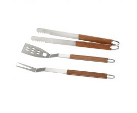 Set de 3 utensilios para barbacoa de madera marrón