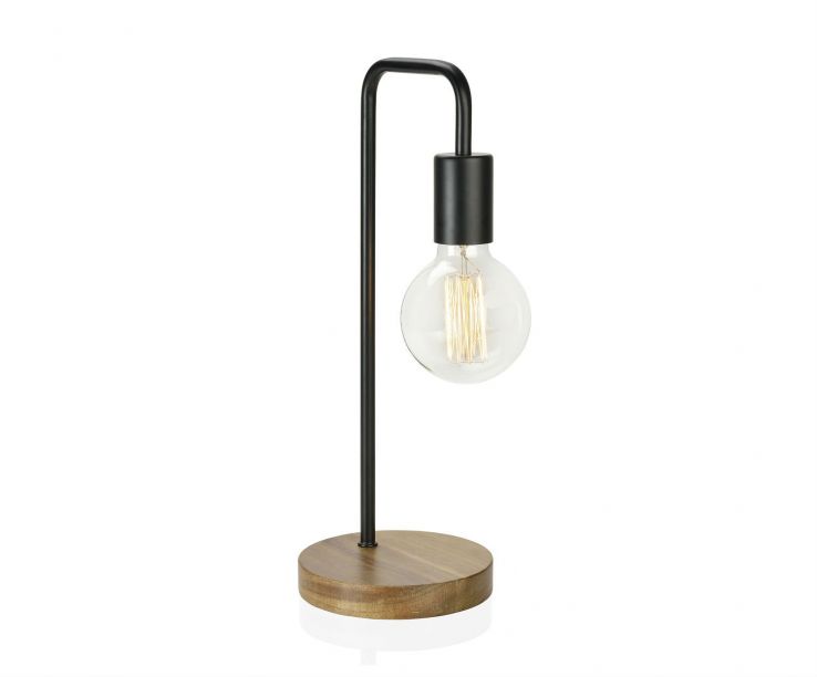 Lámpara de mesa madera y metal negro