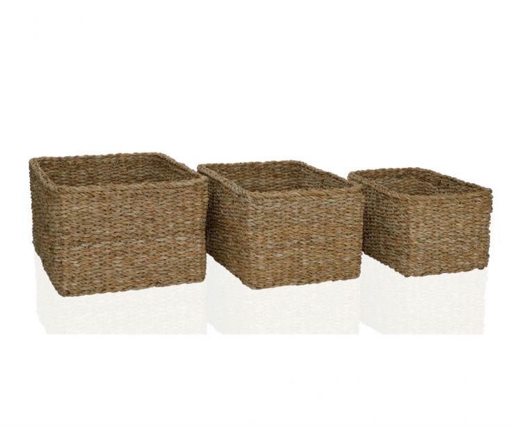 Set de 3 cestas rectangulares de alga marina para baño