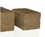 Detalle de set de 3 cestas rectangulares de alga marina para baño