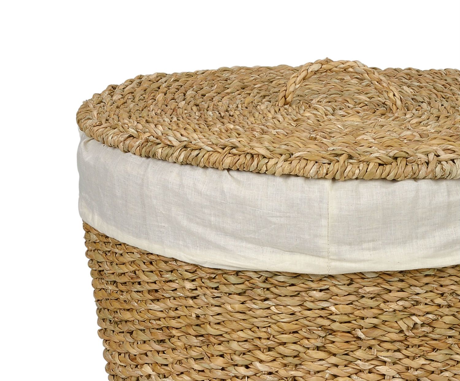▷ Cesta de fibra natural blanco y turquesa con tapa - Made in
