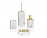Conjunto de accesorios de baño con Escobilla wc dorada con recipiente efecto mármol