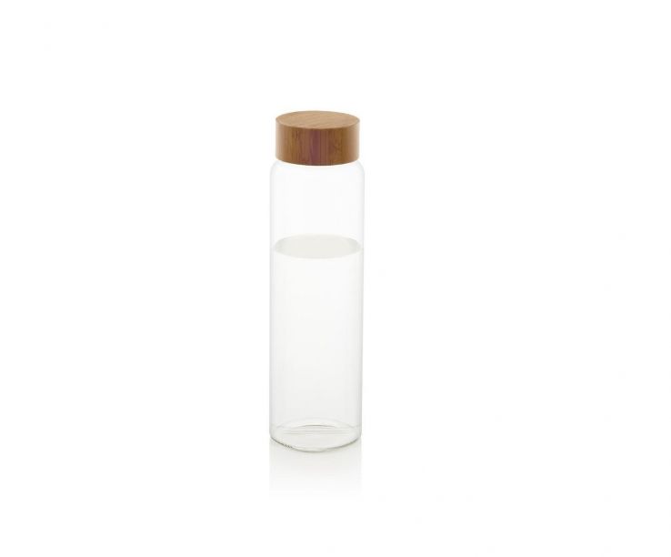 Botella de vidrio de 1 litro con tapón de bambú llena de agua