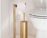 Baño elegante con escobilla de wc dorada de acero inoxidable